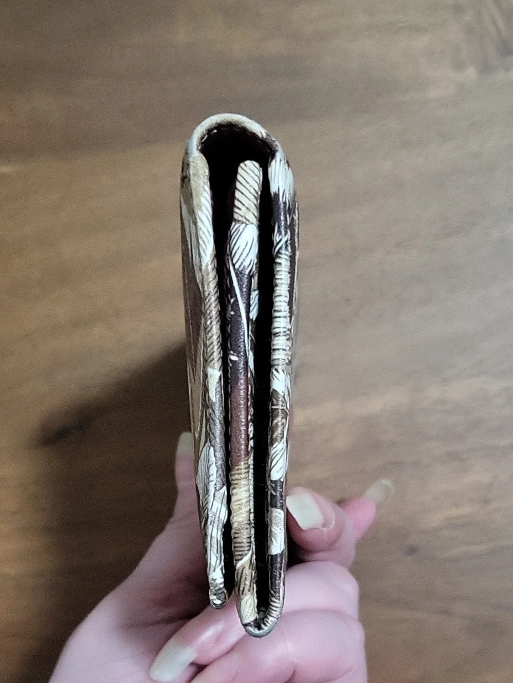 Salvatore Ferragamo Feather Print Leather Wallet in Brown, Pink & Cream - Picture 7 of 16